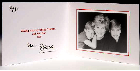 Englische Weihnachstgre Neujahrsgre Christmas Card von Lady Diana Spencer, mit William und Henry
