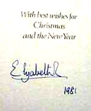 Knigin Elizabeth von England unterzeichnet ihre Weihnachtsgre und Neujahrswnsche mit Elizabetz R. - = Knigin